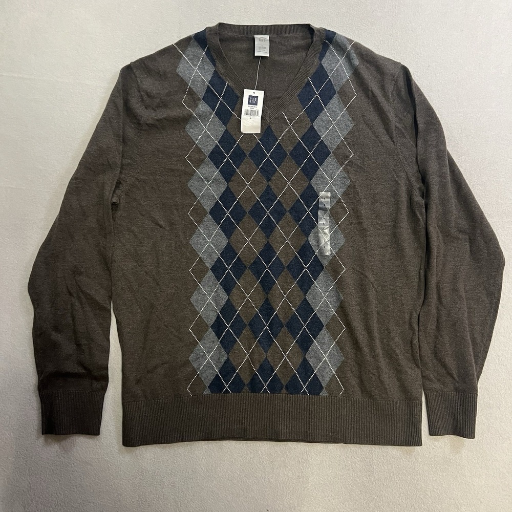 Vintage Gap Argyle Knit Sweater Mens Size Large Cotton Nylon Blend Pullover NWT